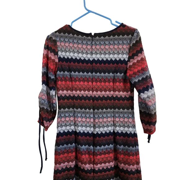 R&K Navy Multicolor Lace Striped U-Neck 3/4 Tie Sleeves A-Line Dress Mini Size 6 - Picture 6 of 9